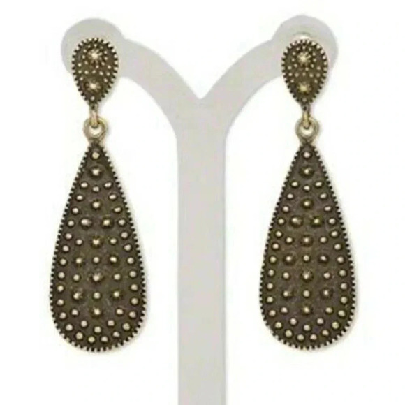 PinkDiva Jewelry - Antique Brass Dotted Vintage Steampunk Vibe Long Teardrop Earrings